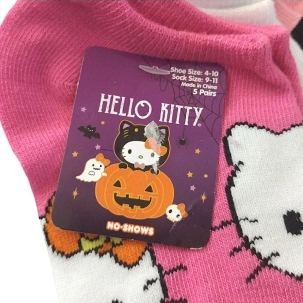 Hello Kitty 5 Pairs Pink Halloween‎ Theme Prints No Show Socks NWT